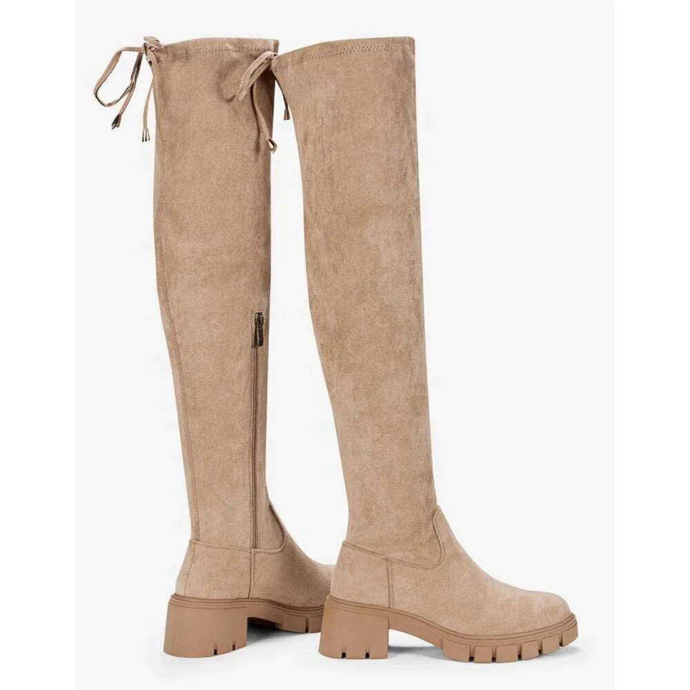 Women's Platform Boots-990-sand Over The Knee Thigh High Round Toe Long Boot